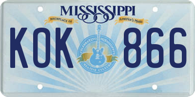 MS license plate KOK866