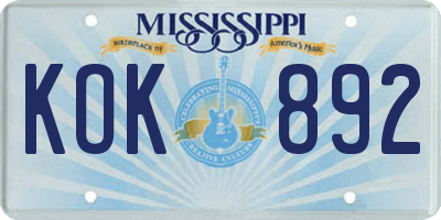 MS license plate KOK892