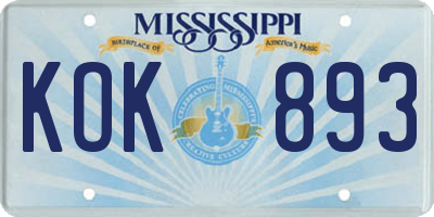 MS license plate KOK893