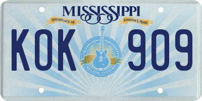 MS license plate KOK909