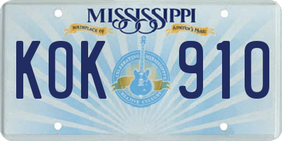 MS license plate KOK910
