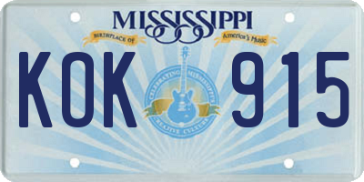 MS license plate KOK915