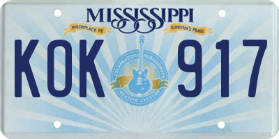 MS license plate KOK917