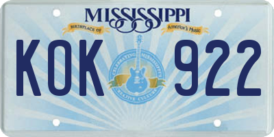 MS license plate KOK922