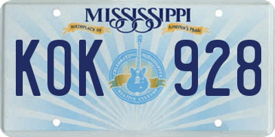 MS license plate KOK928
