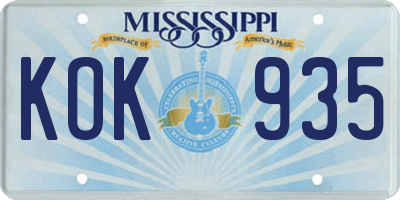 MS license plate KOK935