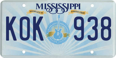 MS license plate KOK938