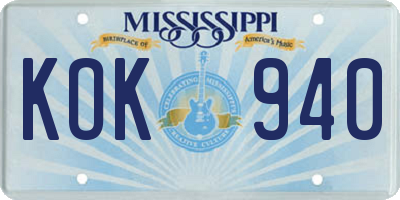MS license plate KOK940