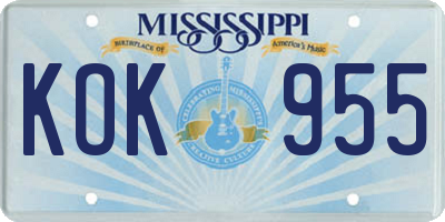 MS license plate KOK955