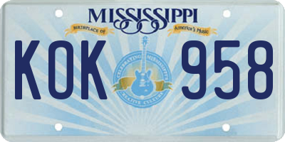 MS license plate KOK958