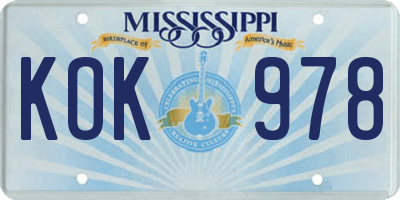 MS license plate KOK978