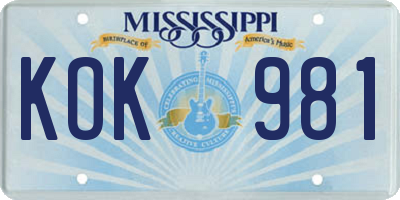 MS license plate KOK981