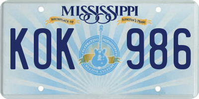 MS license plate KOK986