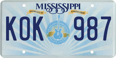MS license plate KOK987