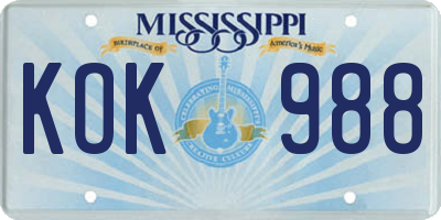 MS license plate KOK988