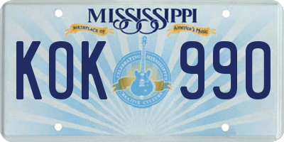MS license plate KOK990