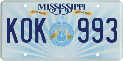 MS license plate KOK993