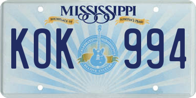 MS license plate KOK994