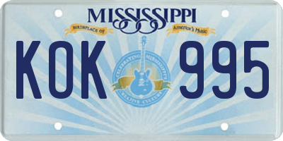 MS license plate KOK995