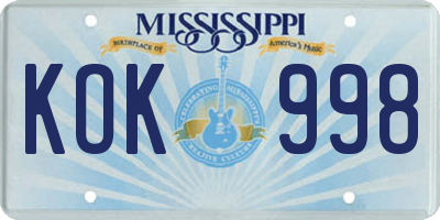 MS license plate KOK998
