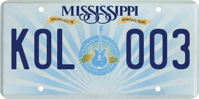 MS license plate KOL003
