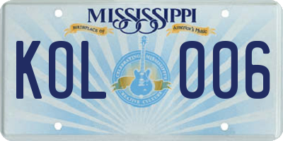 MS license plate KOL006