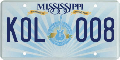 MS license plate KOL008