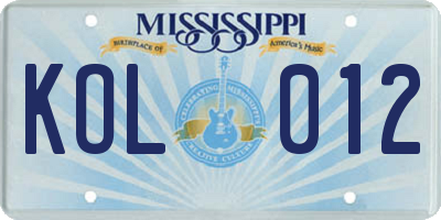 MS license plate KOL012
