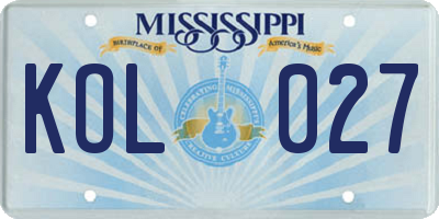 MS license plate KOL027