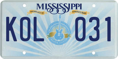 MS license plate KOL031