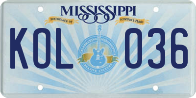 MS license plate KOL036