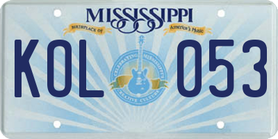 MS license plate KOL053