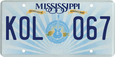 MS license plate KOL067