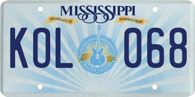 MS license plate KOL068