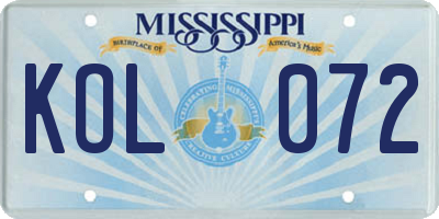 MS license plate KOL072