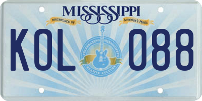 MS license plate KOL088