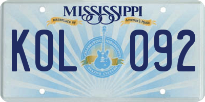 MS license plate KOL092