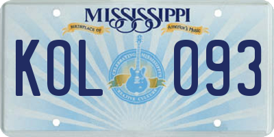 MS license plate KOL093