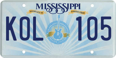MS license plate KOL105