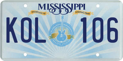 MS license plate KOL106