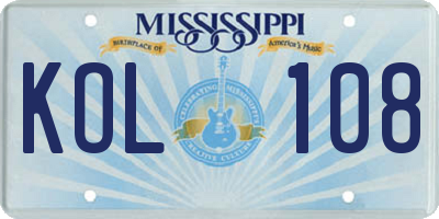 MS license plate KOL108