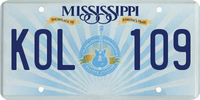 MS license plate KOL109