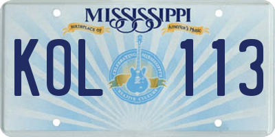 MS license plate KOL113