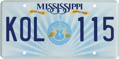 MS license plate KOL115