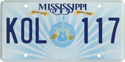 MS license plate KOL117