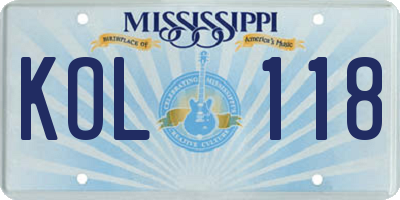 MS license plate KOL118