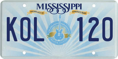 MS license plate KOL120