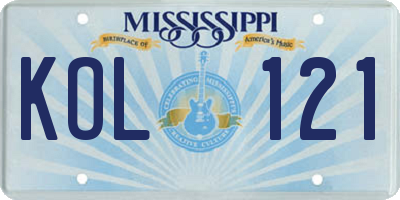 MS license plate KOL121