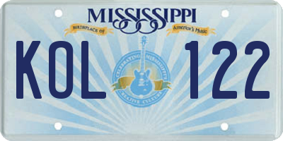 MS license plate KOL122