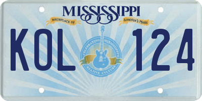 MS license plate KOL124